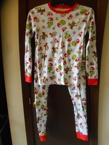 KIDS UNISEX CARTER'S LONG SLEEVE WHITE GRINCH PRINT 2-PIECE LONG PJ SET SIZE 14 - Picture 1 of 12