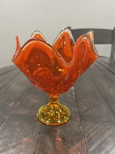 Vintage Viking 6 Petal Persimmon Orange Handkerchief Vase Compote 7” - Picture 1 of 6