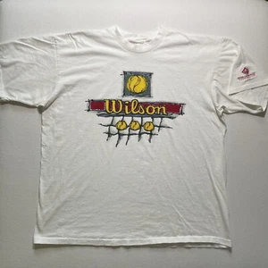 Vintage Wilson Hemd Herren XL weiß Tennis Einzelnaht 90er bestickt Schläger - Bild 1 von 10