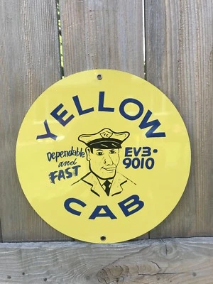 Yellow Cab Taxi Round Vintage Style Metal Sign 1950s - Image 1 of 3