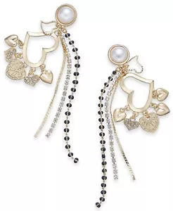 Thalia Sodi Gold-Tone Imitation Pearl Heart Charm Drop Women's Earrings - Picture 1 of 1