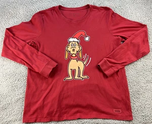 Life is Good Long Sleeve Shirt Mens XL Holiday Dog Santa Hat Red Wag Whole World - Picture 1 of 13