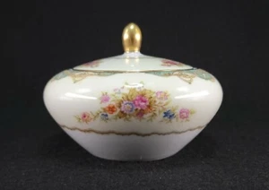 Vintage Fine China Japan Lidded Sugar Bowl Floral Moriage and Pink Teal Gold - Picture 1 of 12