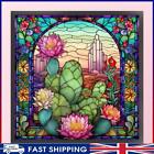 # Full Embroidery Cotton Thread 11CT Print Stain Glass Cactus Cross Stitch 50x50
