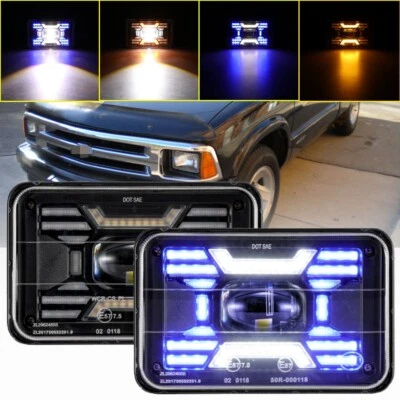Faros LED de 4x6" azul alto/bajo señal de giro DRL para Chevy C10 C20 C30 1981-1986 Foto 1 de 4