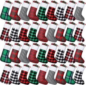 36 Pcs Mini Christmas Stockings 8.27 Inch Small Buffalo Plaid Red Black Stocking - Picture 1 of 5