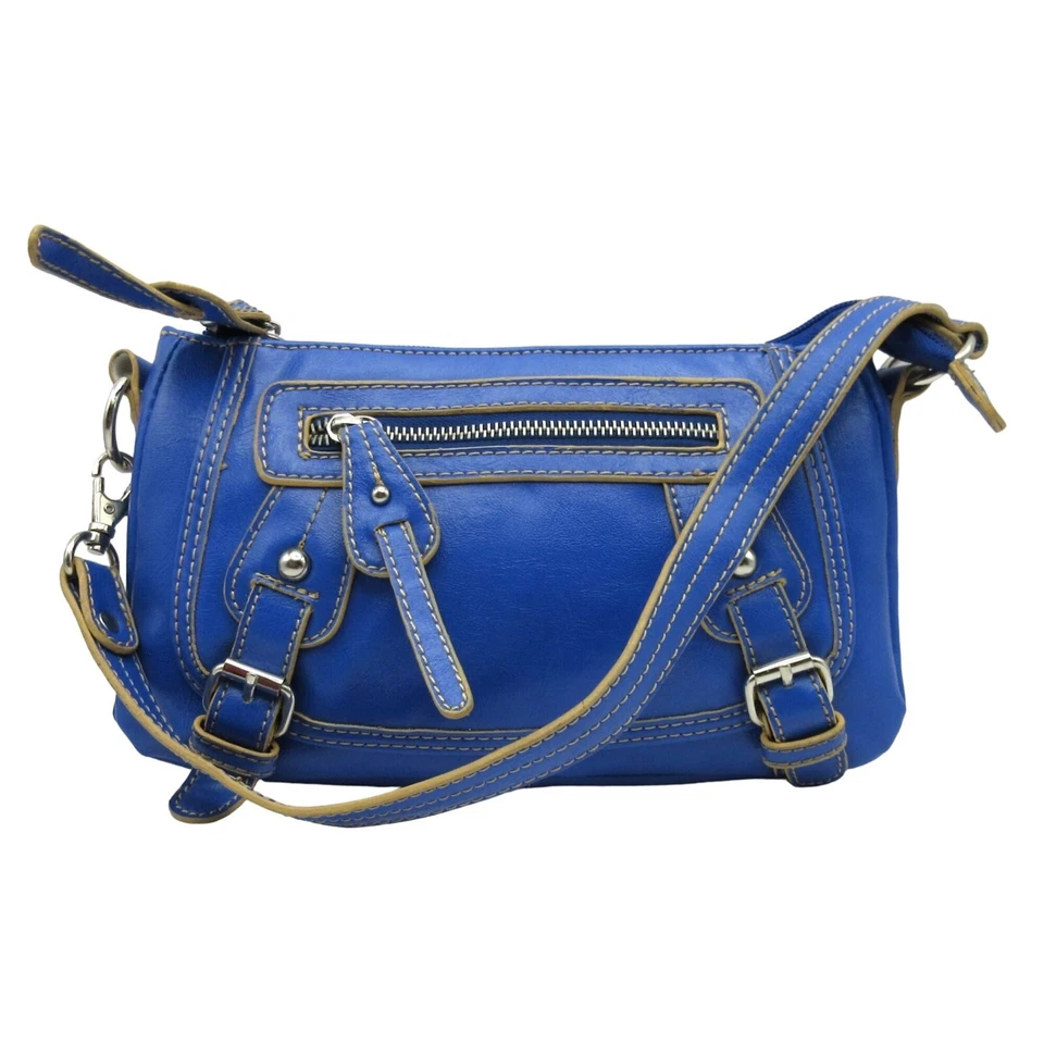 Barneys New York Faux Blue Leather Shoulder Bag With Short Strap Zipper Pockets Foto 1 de 4