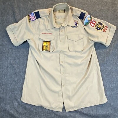 Boy Scouts of America Shirt Men Large Vented Uniform  Patches Microfiber BSA - Image 1 of 4