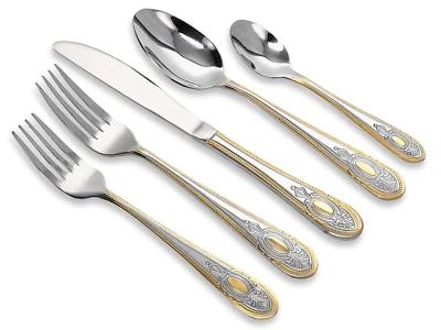 CASA MILANO Italian Venezia Collection 72-Pc Luxury Flatware Set for 12, Gold Medallion