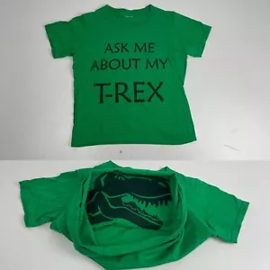 Ask Me About My T-Rex Kids T-shirt Dinosaur Dino Flip Tee Top Shirt Green Dino - Picture 1 of 10