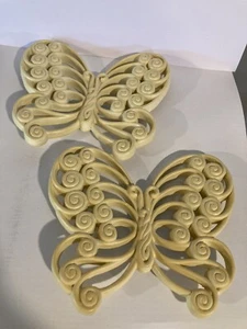 Set 2 appendiabiti da parete vintage retrò farfalle panna 1977 Burwood MCM - Foto 1 di 4