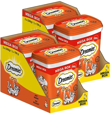 DREAMIES 4 x 350g Katzensnacks mit Huhn Katzenleckerlis Trockenfutter