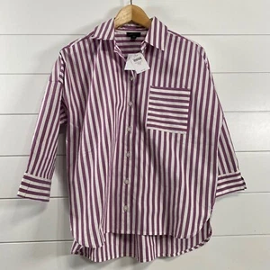 J. Jill Womens Stripe 3/4 Sleeve Button Down Shirt sz XSP NWT Mulberry White - Picture 1 of 13