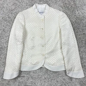 Armani Collezioni Jacket Womens 2 Blazer *SM STAINS* Basket Weave Pearl White - Picture 1 of 11