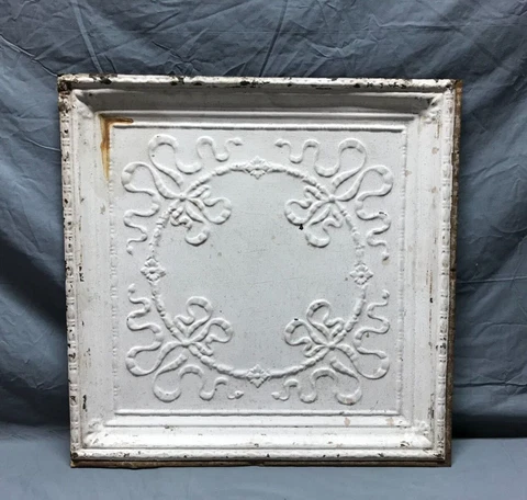 Antique Tin Metal Ceiling 2' x 2' Shabby VTG 24" SQ Shabby White Chic 1982-22B Cover