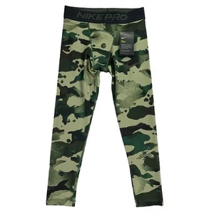 Nike Mens Dri-Fit Pro 3/4 Cropped Camo Tight Fit Leggings Green Brown S - Picture 1 of 4