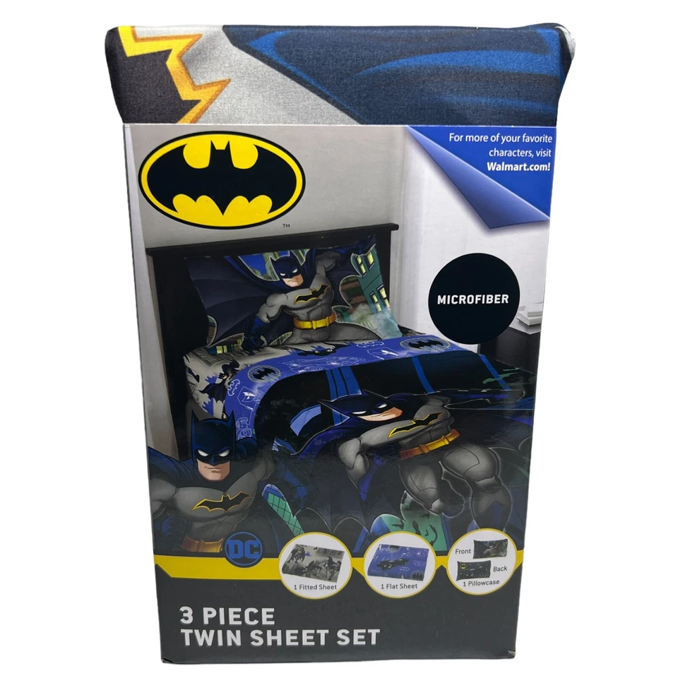 Juego de 3 hojas dobles de microfibra Batman DC Comics ¡NUEVO EN PAQUETE BATMAN! Foto 1 de 3