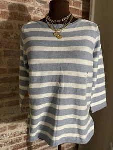 New! Jeanne Pierre Blue White Striped Cotton Knit Sweater Top Women's Petite M - Picture 1 of 5