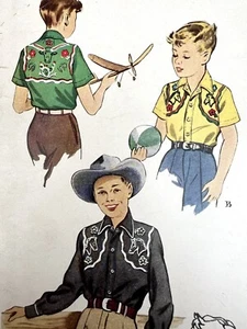 McCall Vintage Original 1614 Boys Western Shirt Printed Pattern w Transfer ©1951 - Picture 1 of 21