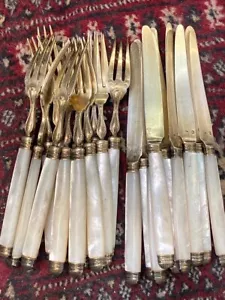 Beautiful Antique French Sterling Silver Vermeil Dessert Set 19th C - Picture 1 of 11