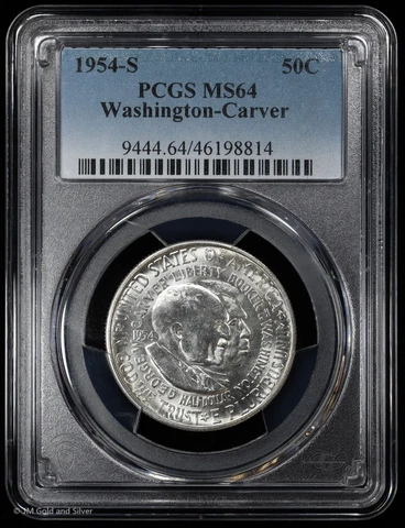 1954-S Washington-Carver Commem Half Dollar PCGS MS 64 | White UNC BU Cover