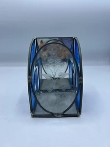 Tea Light Candle Holder Stain Glass With Flowers Decoration Mirrored 6.35”x 4.25 - Picture 1 of 6