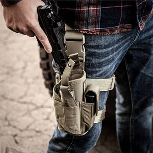 Tactical Adjustable Pistol/Gun Drop Leg Thigh Holster Magazine Pouch Right Hand - Picture 1 of 27