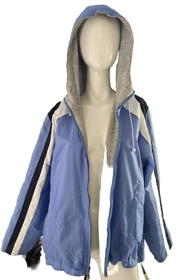 Weathertamer Reversible Hoodie Sweater Raincoat Womens Sz L  BlueGray - Image 1 of 4
