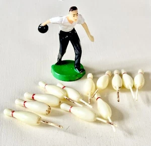 Vintage Bowling Plastic Cake/Cupcake Topper-4” Bowler Figure+12 Pins-Hong Kong - Picture 1 of 3