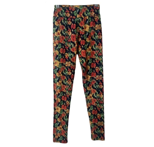 LuLaRoe Tween Leggings Flowers Blue & Orange Soft Stretch - Image 1 of 4