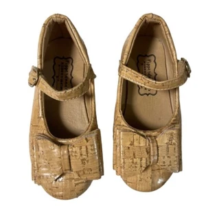 PIPPERDOODLES Pip Squeak's Boutique Bow Shoes Girls Size 28 USA 11 Tan Cork EUC - Picture 1 of 6