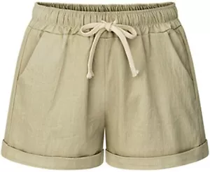 Women's Summer Casual Drawstring Waisted Linen Clothing Shorts - Khaki XXL - Picture 1 of 6