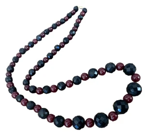 Necklace Vintage Bead Beaded Black Plum Color Beads 25" Graduated HELP ? - Picture 1 of 5