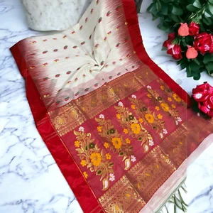 Handwoven Katki Baha Jamdani Saree Khadi Silk Elegant jamdani Saree for Women - Picture 1 of 9