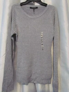 NWT Energie Juniors Shine Rib Knit Pullover Metallic Silver Lurex L XL Org $34.0 - Picture 1 of 5