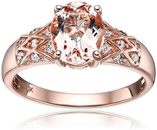 Anillo de compromiso solitario de morganita y diamantes de oro rosa de 10k para mujer talla 7 Foto 1 de 1