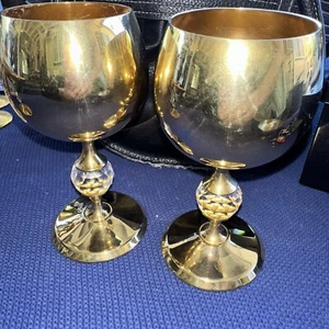 Pair Of Vintage Valerio Albarello 24K Gold E.P. Goblets - Picture 1 of 4