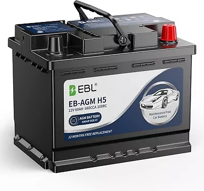 EBL Platinum AGM Battery BCI Group Size 47 100Min RC 660A CCA H5 Car Battery 60A - Image 1 of 4