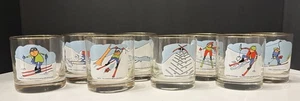 Juego de 8 vasos vintage Ashby dibujos animados esquí bola baja whisky vaso rocas años 70 - Imagen 1 de 9