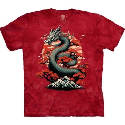 Dragon Blossom Unisex Adult T-Shirt Red by The Mountain 100% Cotton - Image 1 of 4