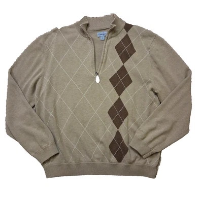 Suéter Para Hombres L Walter Hagen Pull Over 1/4 Cremallera Bronceado Argyle Informal Golf Preppy Foto 1 de 4
