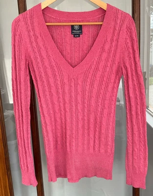Suéter Vintage American Eagle Y2K Tejido con Cable Rosa Cuello en V Talla Mediana Preppy Foto 1 de 4