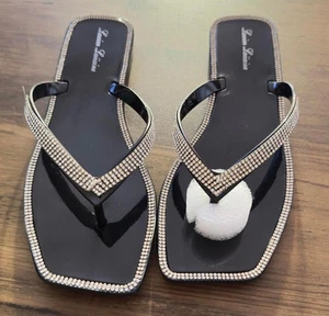 Lauren Lorraine Tampa Black Thong Sandal With Rhinestones Size 7.5 - Picture 1 of 3