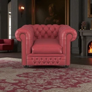 Chesterfield Oxford Clubsessel  Rinder Aniline Narben Leder E 1000 Burgund - Bild 1 von 11