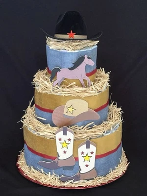 Pasteles de pañales temáticos occidentales para él o ella-regalos o baby shower Foto 1 de 4