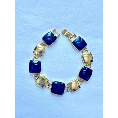 Napier Gold Black Square Gem Link Bracelet Vintage Estate Jewelry - Image 1 of 3
