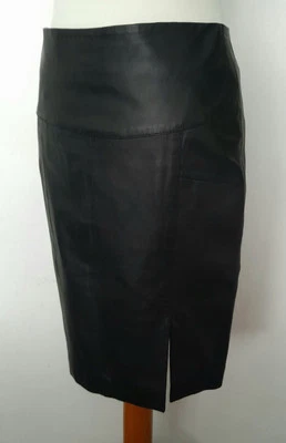OASIS - Soft REAL LEATHER Straight Skirt BLACK Size 8 - Image 1 of 4