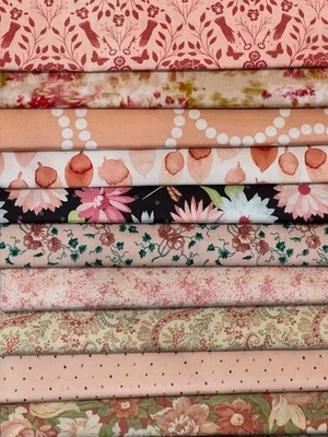 Lote de tecido para acolchoar - 10 moedas de 25 centavos de gordura, rosa pêssego + 1 GRÁTIS = 11 FQ! - Imagem 1 de 4