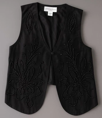 Chaleco informal de esquina vintage con cuentas de seda para mujer talla pequeña negro noche formal Foto 1 de 4