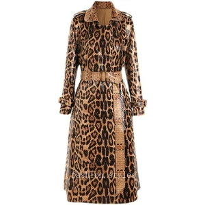 Giacca a vento lunga donna serpente stampa leopardata maniche lunghe pelle top coat abito - Foto 1 di 23